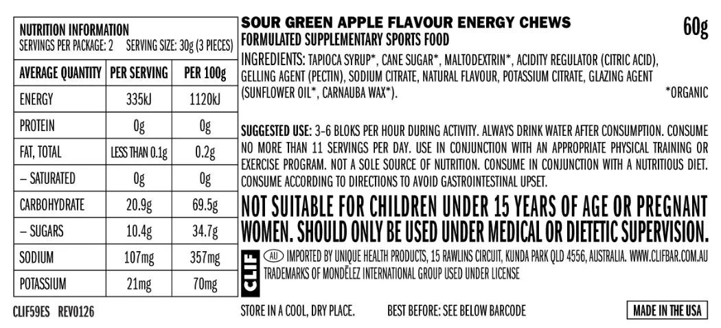 CLIF BLOKS ENERGY CHEWS Sour Green Apple - Image 3