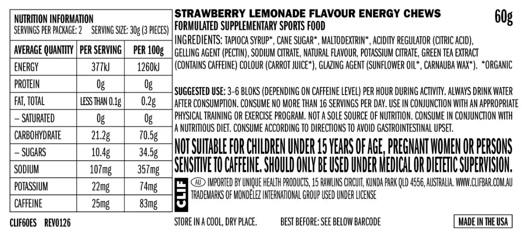 CLIF BLOKS ENERGY CHEWS Sour Strawberry Lemonade with Caffeine - Image 3