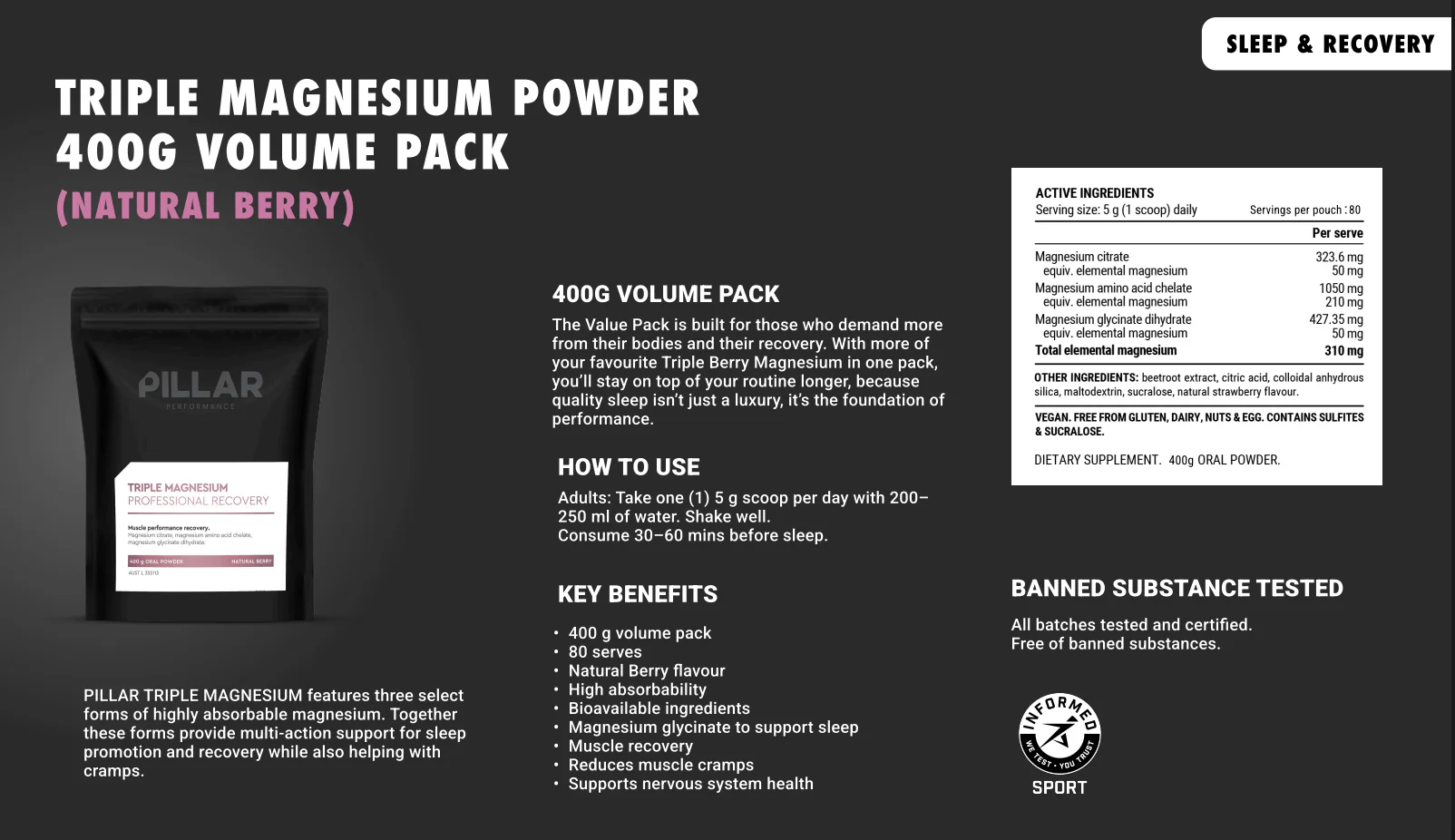 Pillar Performance Triple Magnesium Powder - Natural Berry - Image 4